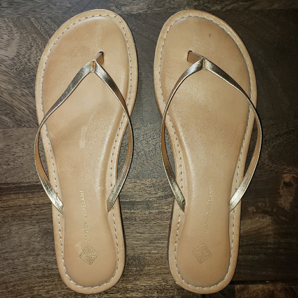 Antonio Melani rose gold leather flops